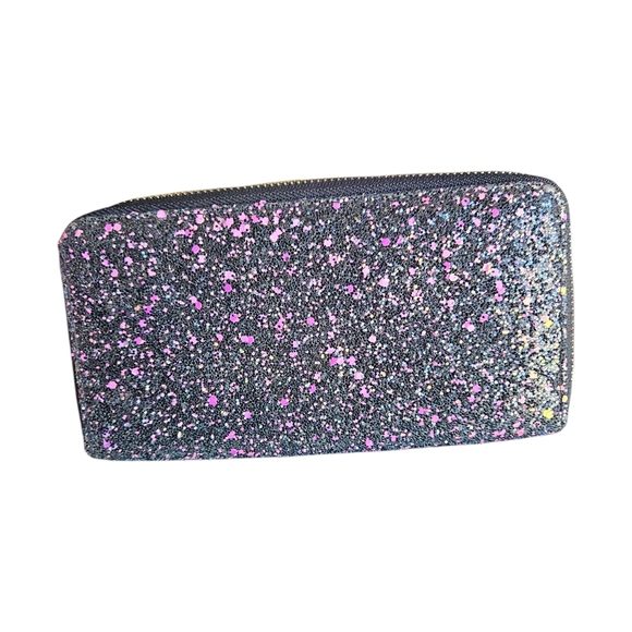 The Unbranded Brand Handbags - Glitter Zip-Around Wallet in Black with Pink Speckles NWOT